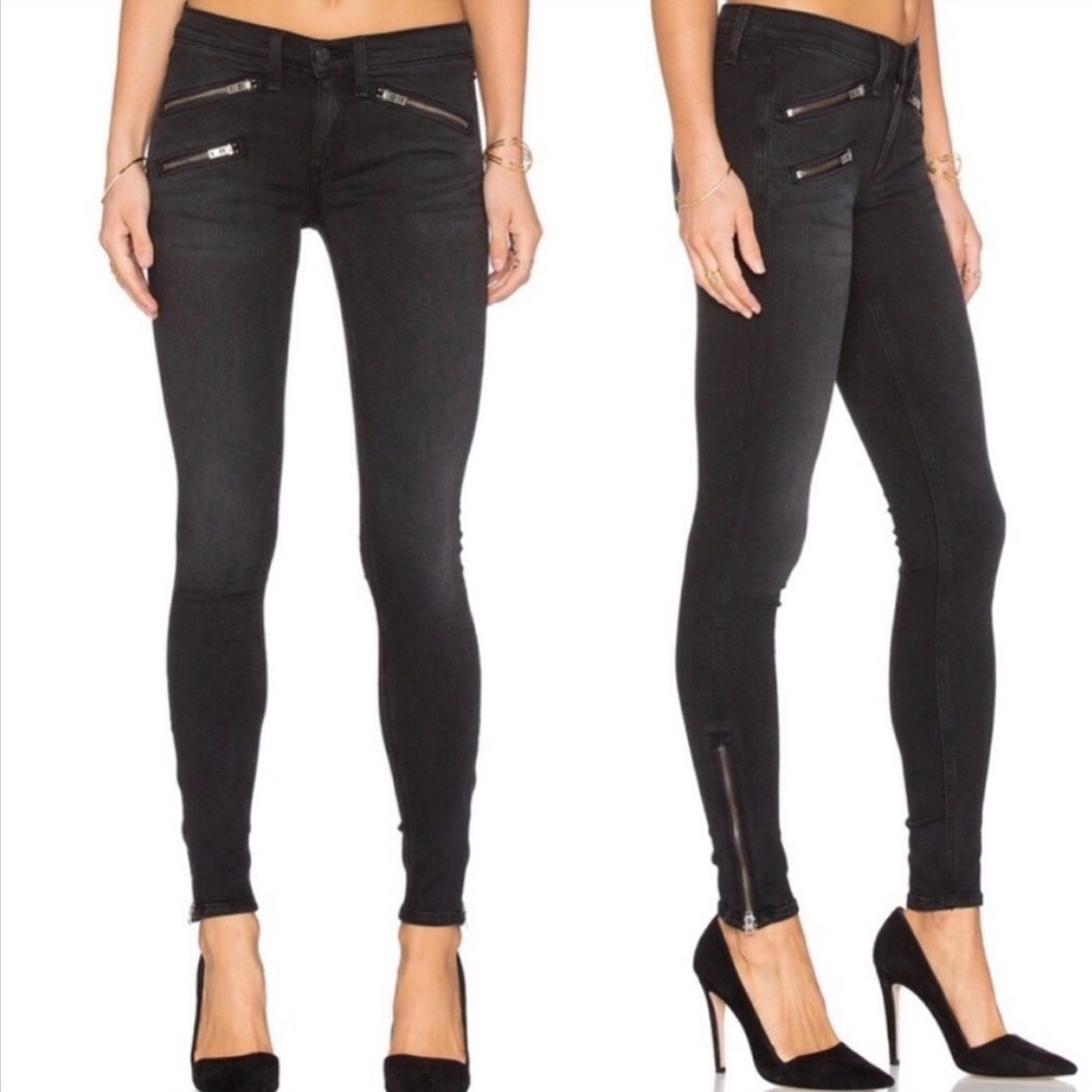 Rag & Bone Triple Zipper Moto Jeans Denim Washed Black 27